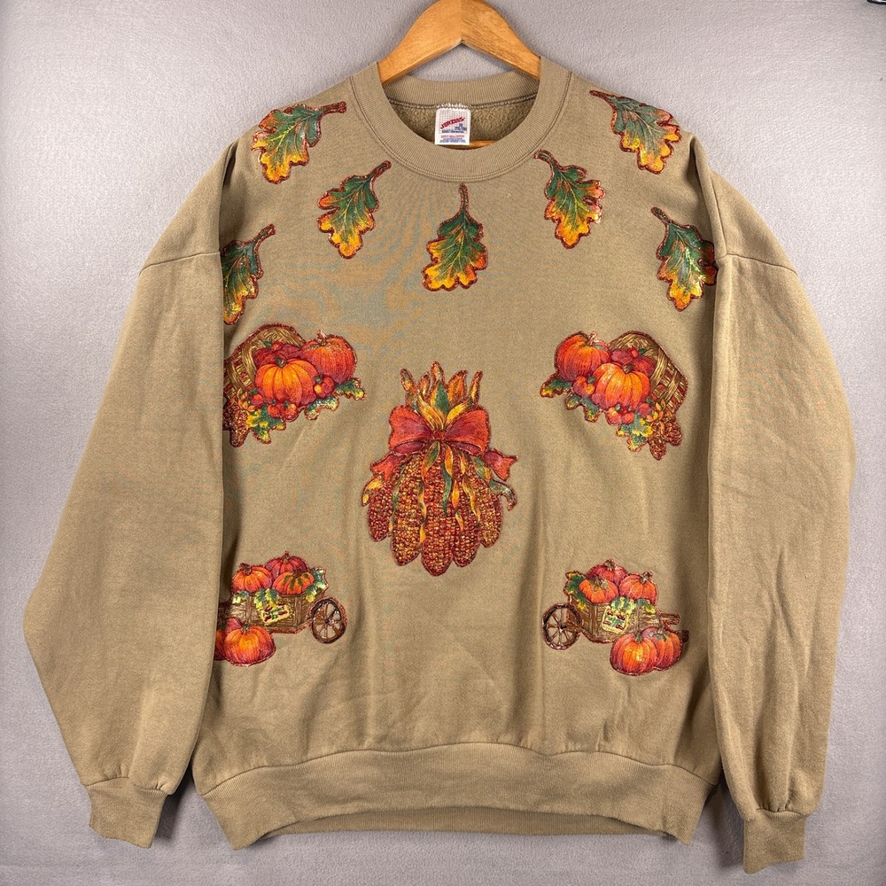 Vintage Autumn Leaves 2XL Sweatshirt Kitschy Whimsy Grandmacore Crewneck
